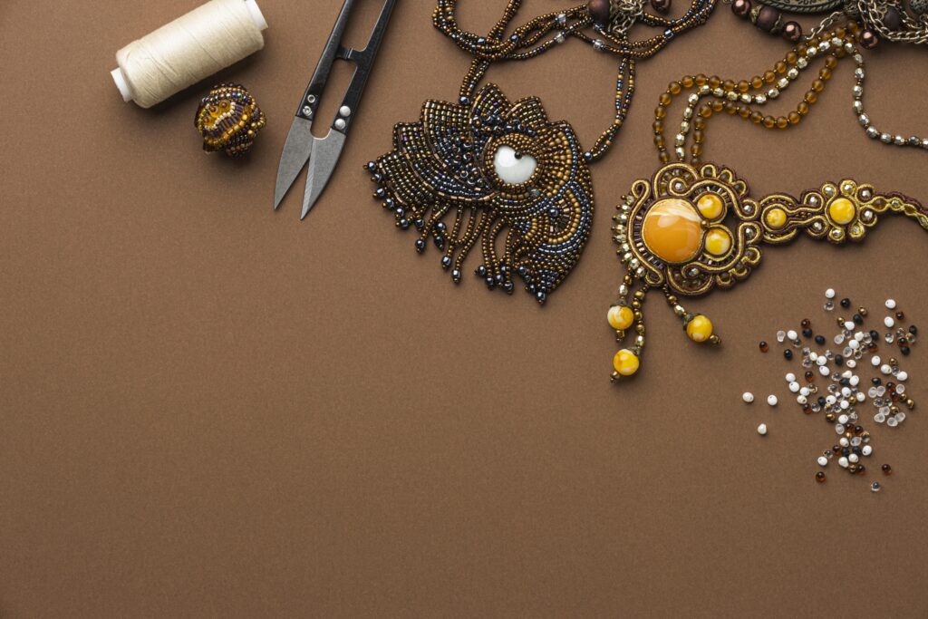 top view essentials bead working with thread scissors